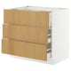 SEKTION oak-veneer kitchen cabinet with white base, three drawers.