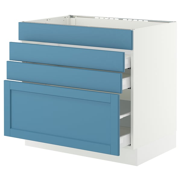 SEKTION / MAXIMERA Base cab f cktp/4 fronts/3 drawers, white/Lerhyttan blue, 36x24x30 "