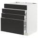Modern black drawer unit, white body, four drawers, sleek minimalist design.