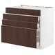 Dark brown kitchen cabinet with 4 drawers in solid wood white sinarp. Square and sleek design.