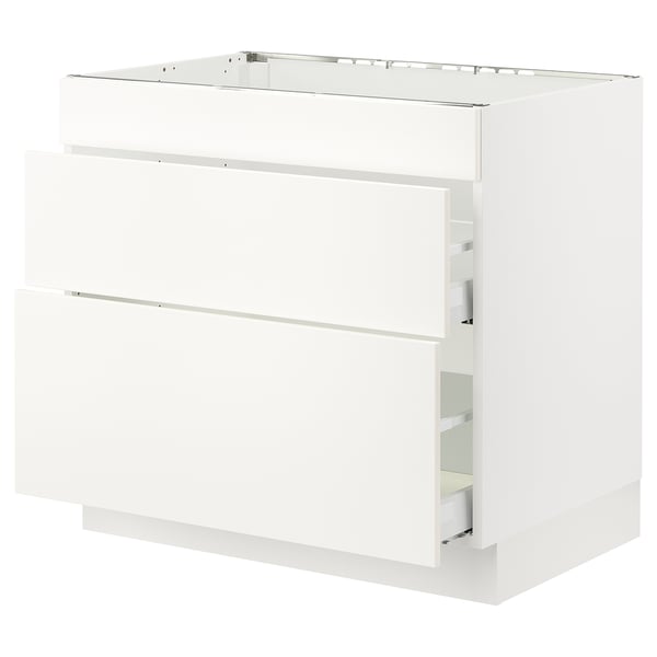 SEKTION white kitchen cabinet, sleek and modern design, smooth drawers, durable construction.