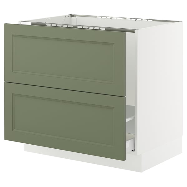SEKTION kitchen cabinet: white & green, rectangular, double drawers.