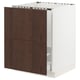 Depicts a white SEKTION base cabinet with dark brown sinarp drawer fronts featuring solid wood edging, showcasing a sleek and modern design.