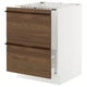 SEKTION kitchen cabinet in white with brown wooden drawers and handles.