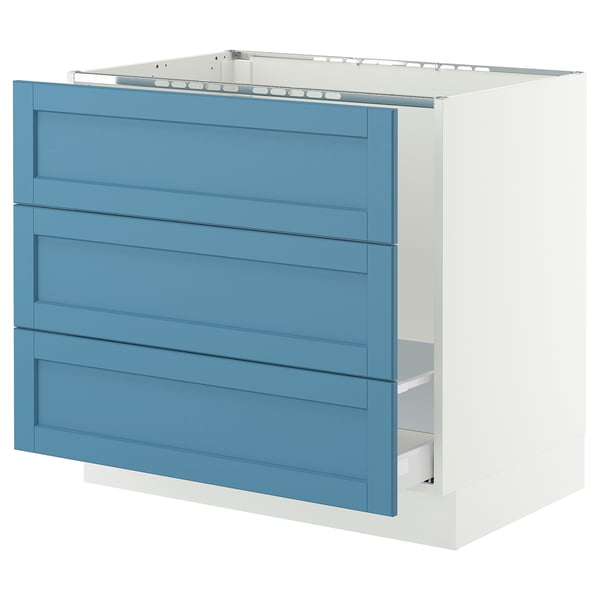 SEKTION / MAXIMERA Base cab f sink/waste sort/3 fronts, white/Lerhyttan blue, 36x24x30 "
