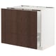 Dark brown oak-veiled kitchen cabinet in seektion system, featuring three drawers and a sleek design with sturdy construction.