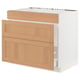 Displays a white and light oak kitchen cabinet unit with double drawers and a top rail.