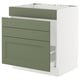 SEKTION kitchen cabinet in grey-green with green drawers and doors, rectangular shape, sturdy frame.