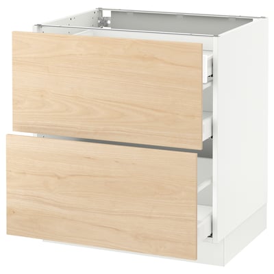 Ikea SEKTION kitchen cabinet, light ash drawers, white base, rectangular, modern design.