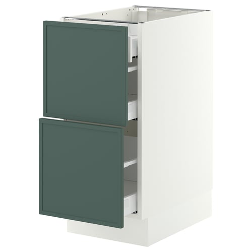 SEKTION / MAXIMERA Base cab with 2 fronts/3 drawers, white/Aspudden dark gray-green, 15x24x30 "