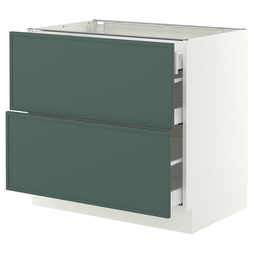 SEKTION / MAXIMERA Base cab with 2 fronts/3 drawers, white/Aspudden dark gray-green, 36x24x30 "