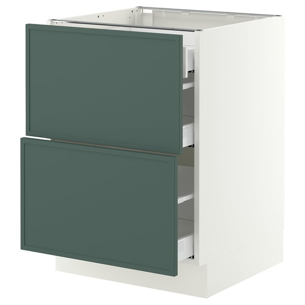 SEKTION / MAXIMERA Base cab with 2 fronts/3 drawers, white/Aspudden dark gray-green, 24x24x30 "