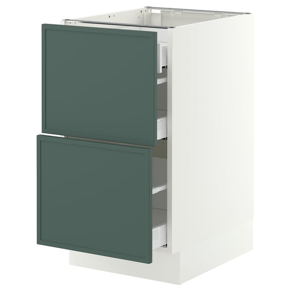 SEKTION / MAXIMERA Base cab with 2 fronts/3 drawers, white/Aspudden dark gray-green, 18x24x30 "