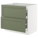 Green ikea SEKTION kitchen drawer unit with 2 smooth drawers, white background.