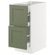 Ikea SEKTION kitchen cabinet in green, white with drawers.