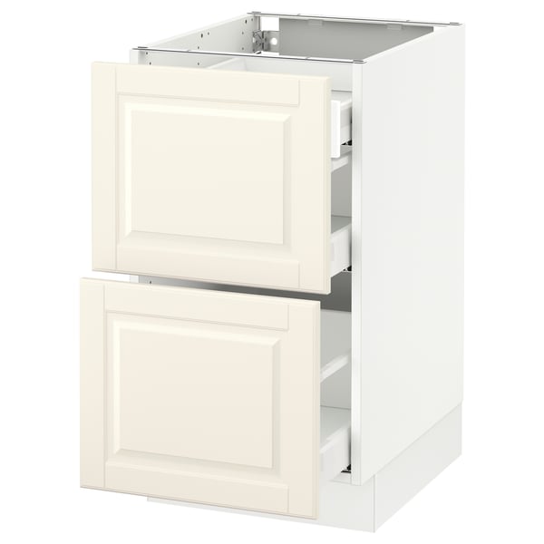 SEKTION kitchen cabinet in off-white with two drawers. Square shape, smooth front panels.