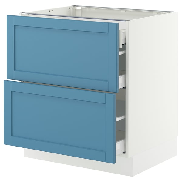 SEKTION / MAXIMERA Base cab with 2 fronts/3 drawers, white/Lerhyttan blue, 30x24x30 "
