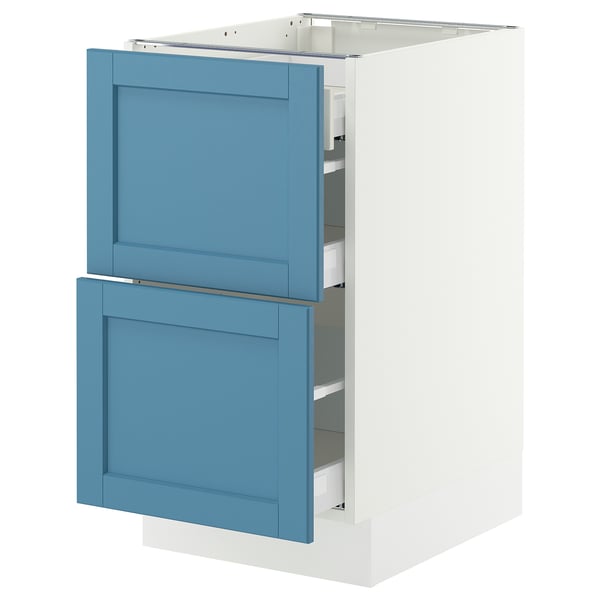 SEKTION / MAXIMERA Base cab with 2 fronts/3 drawers, white/Lerhyttan blue, 18x24x30 "
