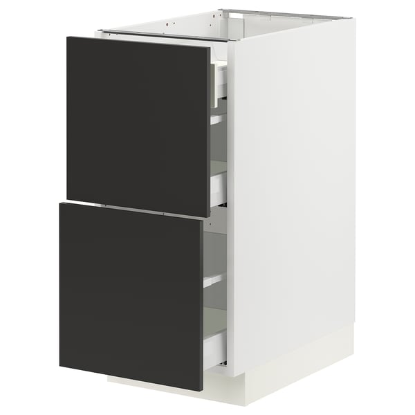 SEKTION kitchen cabinet in white with black nickebo fronts, sleek modern design, 2 drawers.