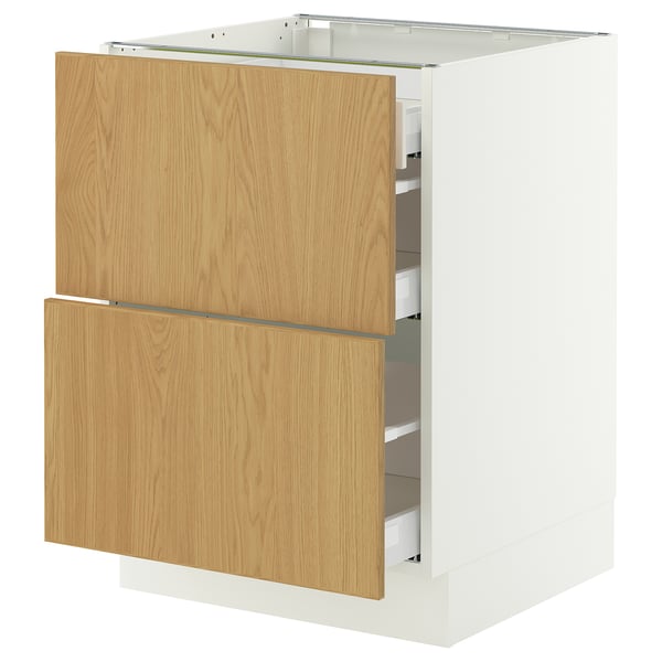 SEKTION kitchen cabinet in white with light wood drawers, oak veneer, modern minimalist design.