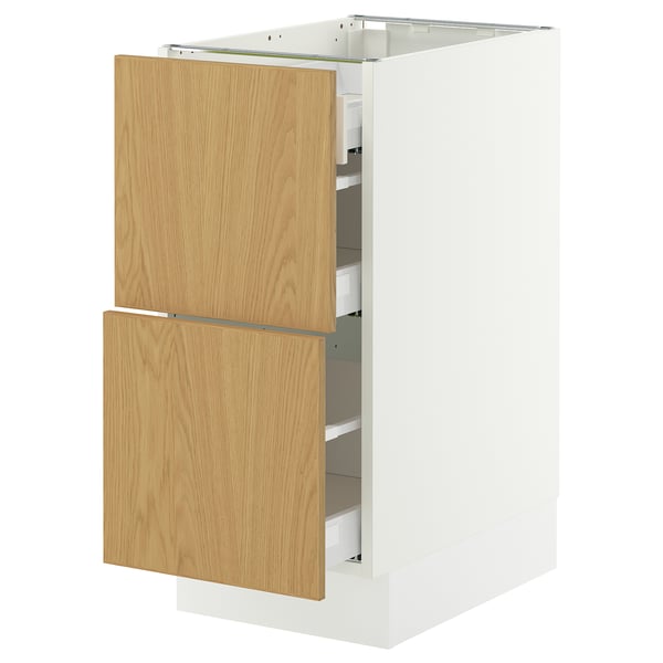 SEKTION / MAXIMERA Base cab with 2 fronts/3 drawers, white/Sinarp oak veneer, 15x24x30 "