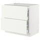 Displays an ikea SEKTION kitchen cabinet in white with drawers and a top shelf. The cabinet is rectangular with clean lines and a modern design.