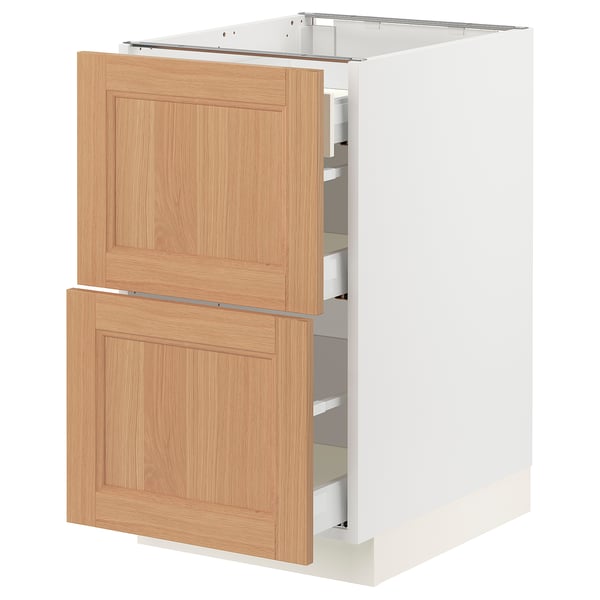 SEKTION kitchen cabinet in white with oak drawers, soft-close drawers.