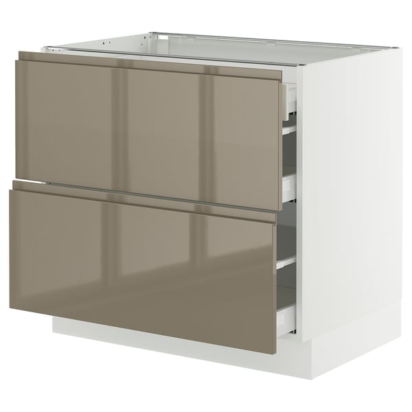 SEKTION kitchen unit, high gloss dark gray-brown. Two drawers with smooth metallic handles, made from fiberboard and steel.