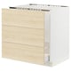 Modern light wood kitchen cabinet with smooth drawer, white frame, rectangular.