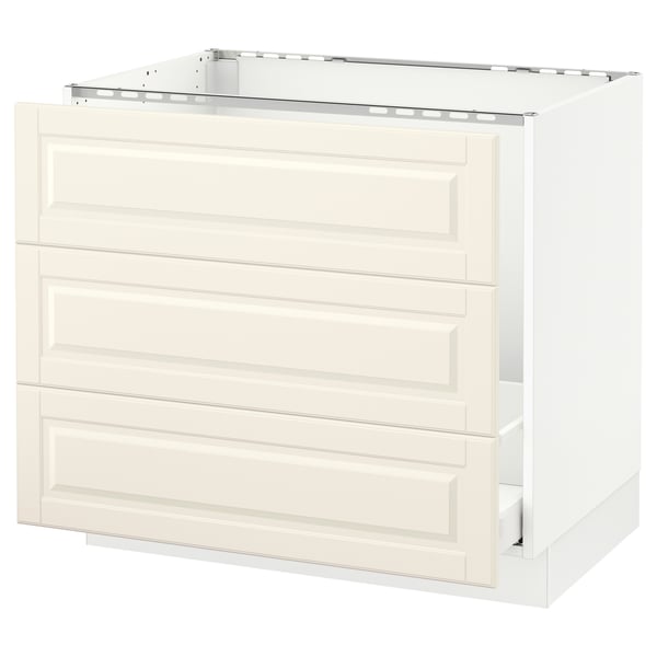 SEKTION off-white kitchen cabinet, bevelled drawer fronts, rectangular shape.