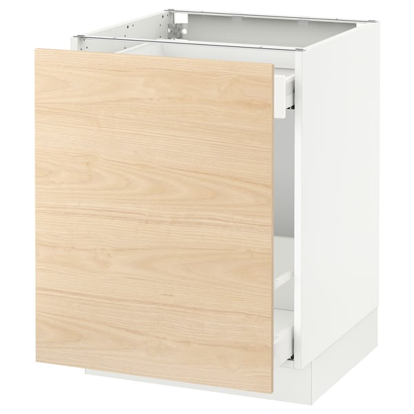 A SEKTION kitchen cabinet with white framework and askersund light ash wood-patterned drawers, featuring a modern design and sturdy construction.
