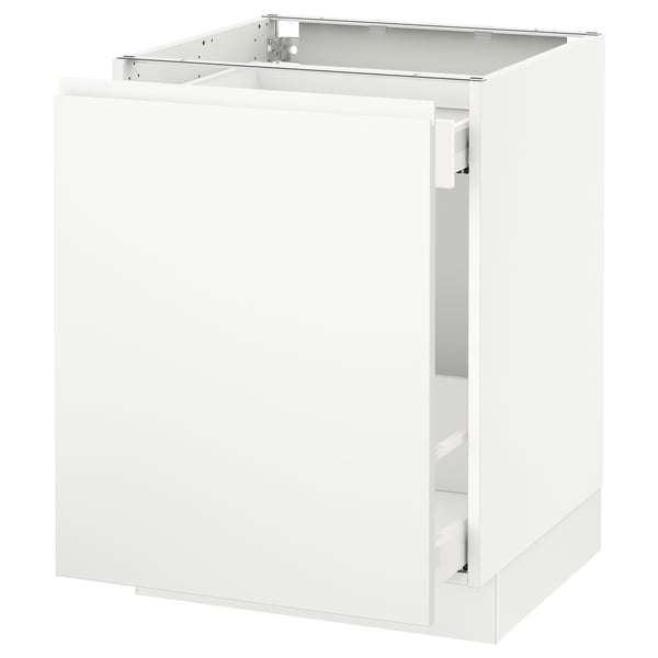 A white SEKTION kitchen cabinet with a sleek design and modern appeal, featuring integrated handles and a sturdy frame.