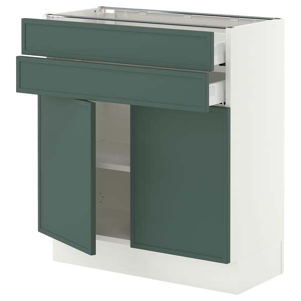 SEKTION / MAXIMERA Base cabinet w 2 doors/2 drawers, white/Aspudden dark gray-green, 30x15x30 "