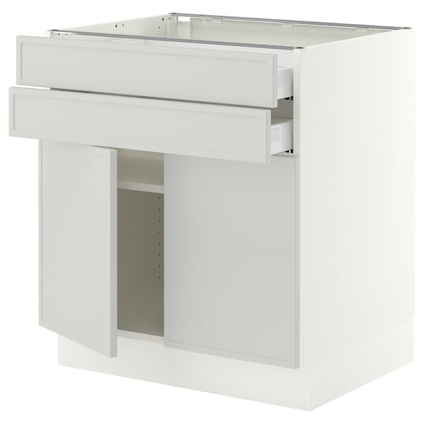 SEKTION / MAXIMERA Base cabinet w 2 doors/2 drawers, white/Aspudden light gray, 30x24x30 "