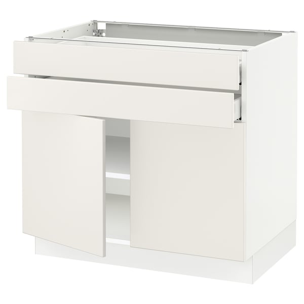 SEKTION white kitchen unit with drawers and adjustable shelves.