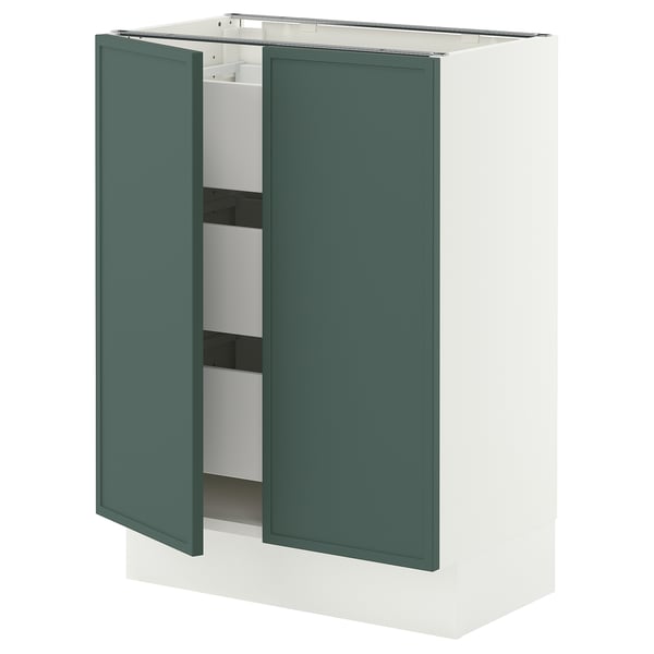 SEKTION / MAXIMERA Base cabinet w 2 doors/3 drawers, white/Aspudden dark gray-green, 24x15x30 "