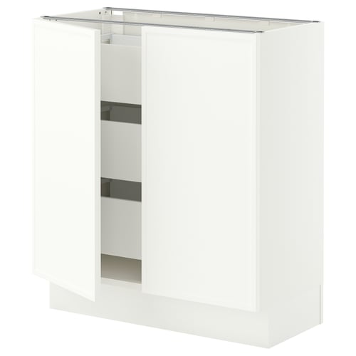 SEKTION / MAXIMERA Base cabinet w 2 doors/3 drawers, white/Aspudden matt white, 30x15x30 "