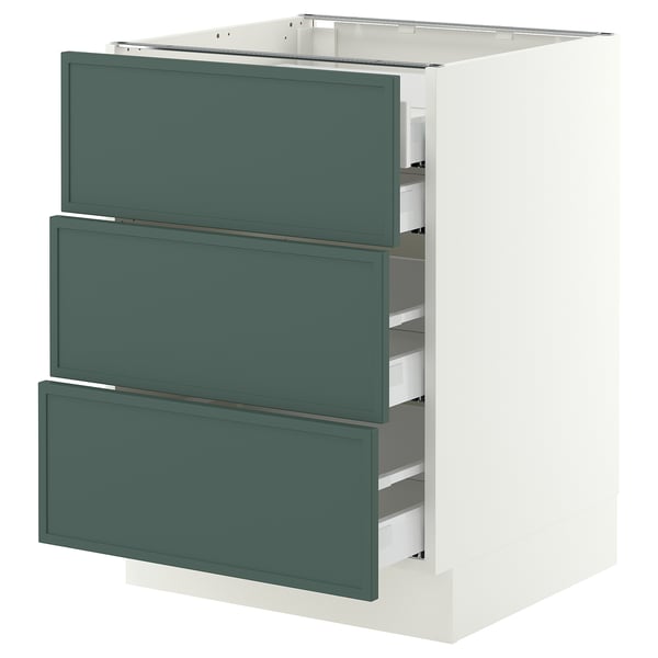 SEKTION / MAXIMERA Base cabinet w 3 fronts/4 drawers, white/Aspudden dark gray-green, 24x24x30 "