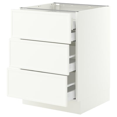 SEKTION / MAXIMERA Base cabinet w 3 fronts/4 drawers, white/Aspudden matt white, 24x24x30 "