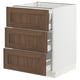 Ikea SEKTION kitchen cabinet in white with walnut drawers, three open drawers, sleek and modern design.