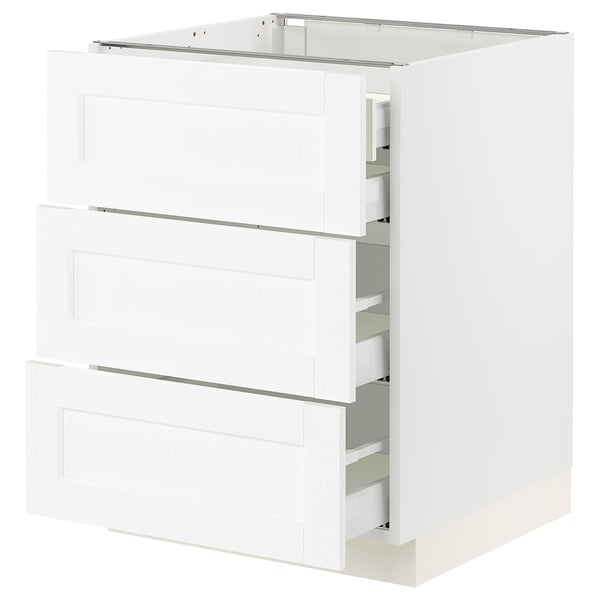 SEKTION white kitchen cabinet with three drawers.