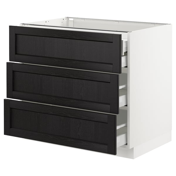 Ikea SEKTION kitchen unit, black drawers, white base, square shape, modern design.