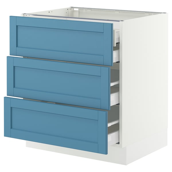 SEKTION / MAXIMERA Base cabinet w 3 fronts/4 drawers, white/Lerhyttan blue, 30x24x30 "