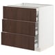An ikea SEKTION kitchen cabinet with white base and dark brown wood drawers. It has three full-extension drawers with soft-close mechanism.