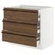 SEKTION kitchen unit in dark brown. Three wooden drawers with handles on a white cabinet. Modern and minimalist design.