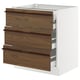 White and brown wooden kitchen drawers, modern design, four-tiered drawers, flat front.