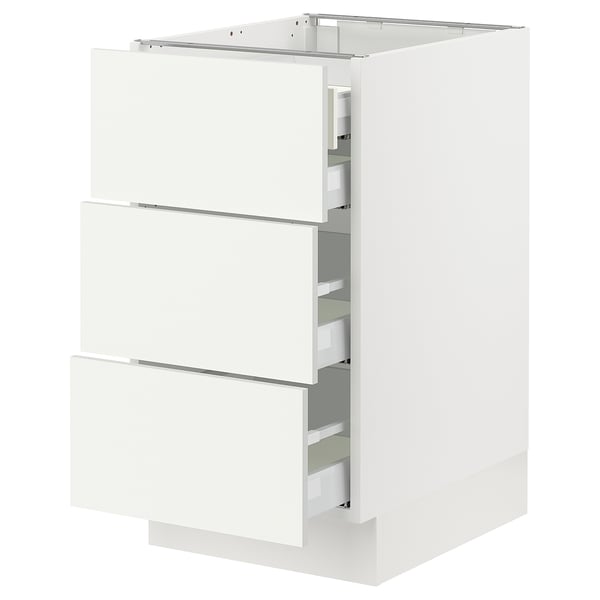 An ikea SEKTION white kitchen cabinet with three drawers. The is: ikea SEKTION white kitchen cabinet with three drawers.