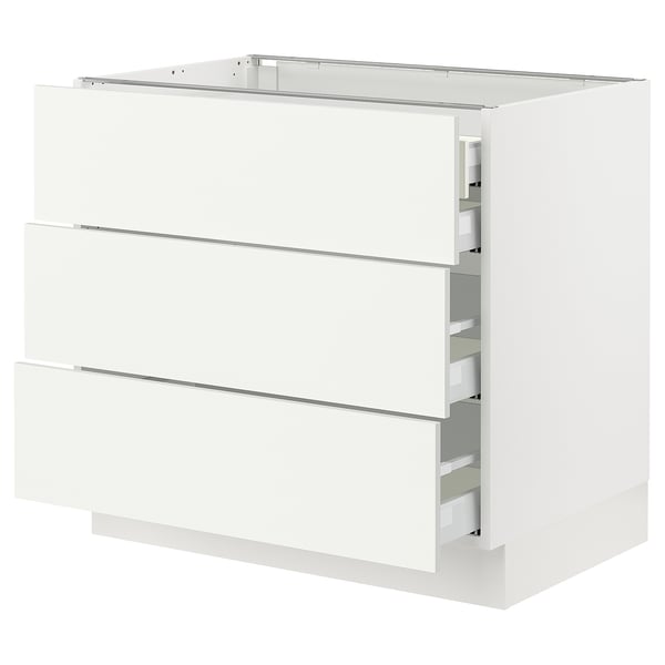 Ikea SEKTION white kitchen cabinet, sleek and modern with three smooth drawers.