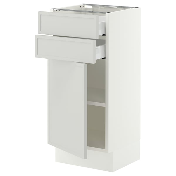SEKTION / MAXIMERA Base cabinet w door/2 drawers, white/Aspudden light gray, 15x15x30 "