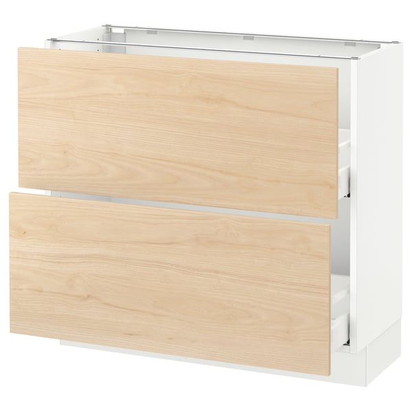 Ikea SEKTION light ash cabinet, wooden drawers, white frame.